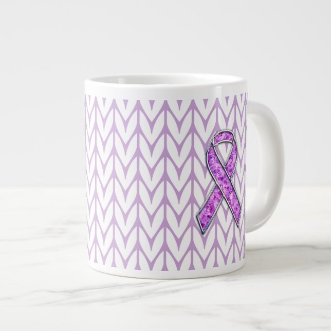 Crystal Style Pink Ribbon Awareness Knit Large Coffee Mug (Front Right)
