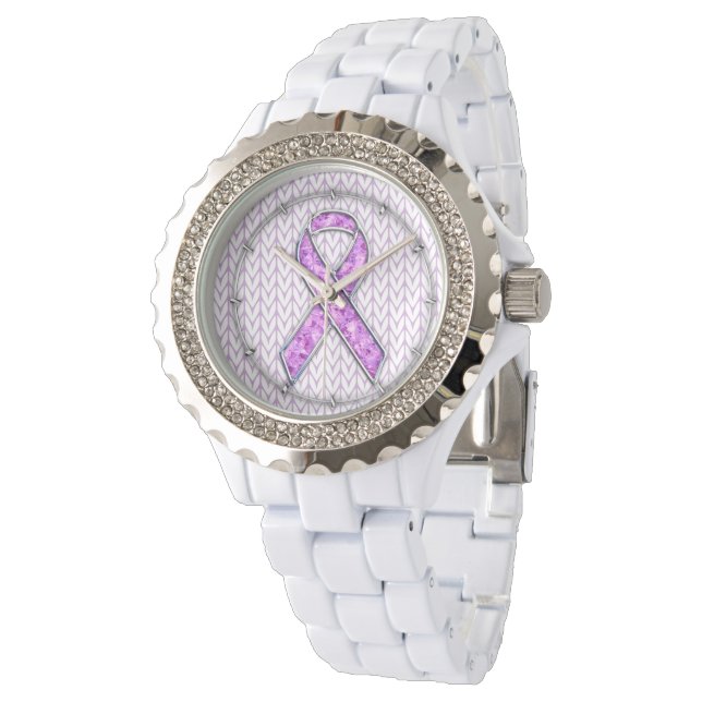 Crystal Style Pink Ribbon Awareness Knit Watch (Angled)