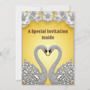 Crystal Swan Pair Romantic Gold Layout Save The Date