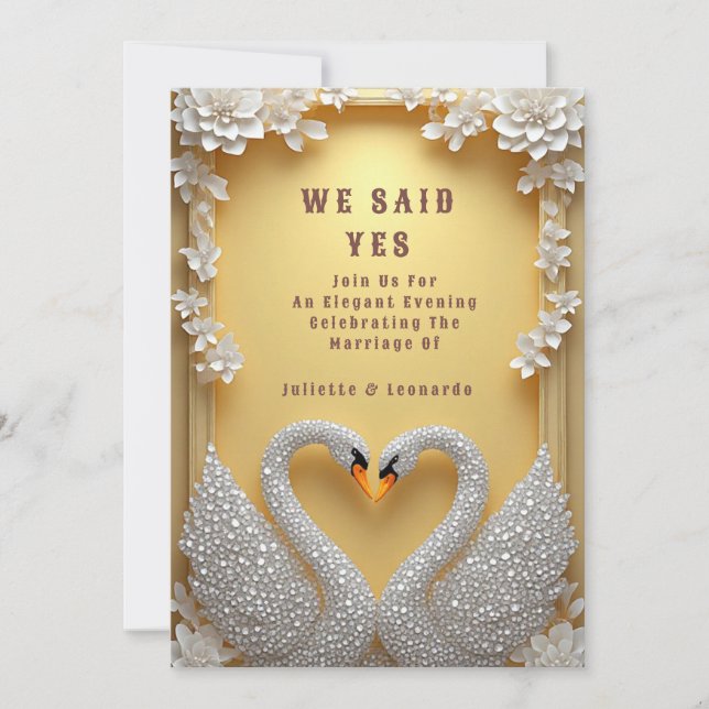 Crystal Swans Facing Heart Shape Scene Invitation (Front)