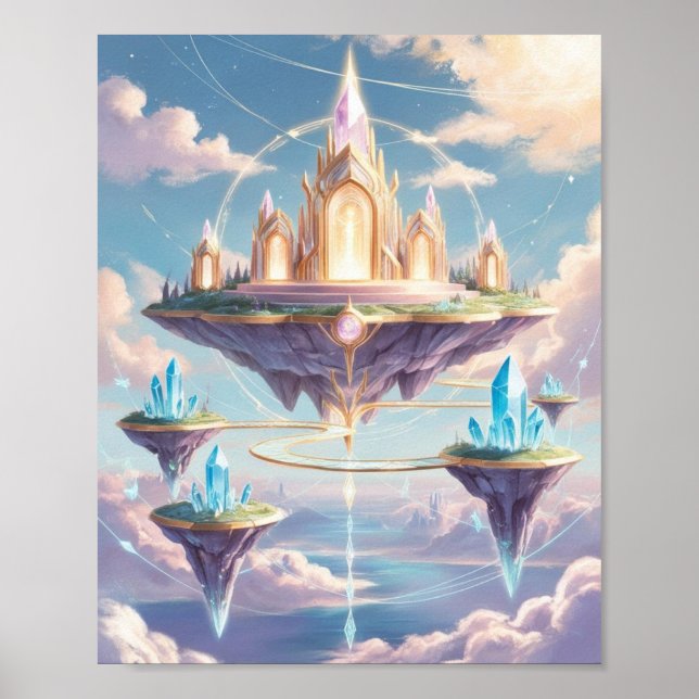 Crystal Temple Sky City Poster – Floating Fantasy  (Front)