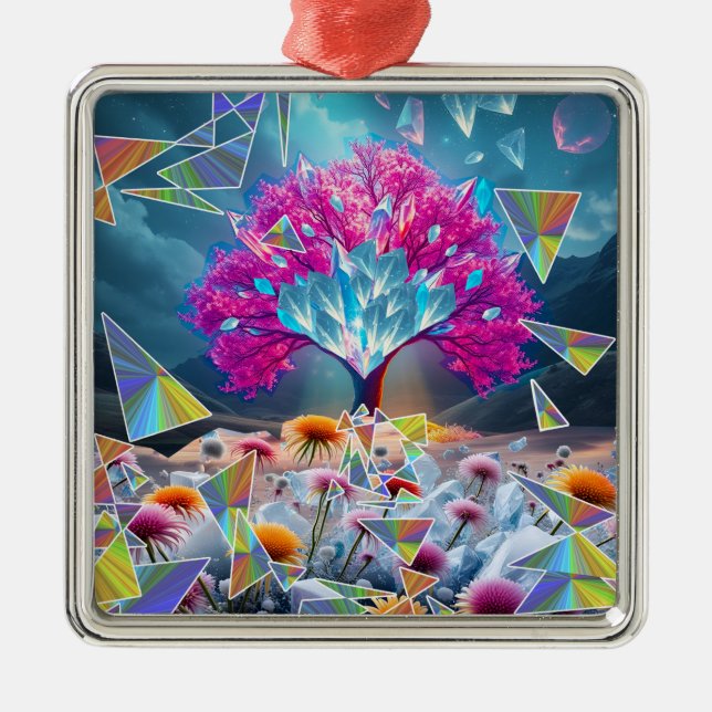 Crystal Tree of Light Metal Ornament (Front)