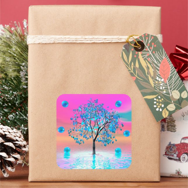 Crystal Tree Sunrise Square Sticker (Holiday)