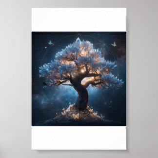 Crystal Tree Under a Celestial Sky Poster