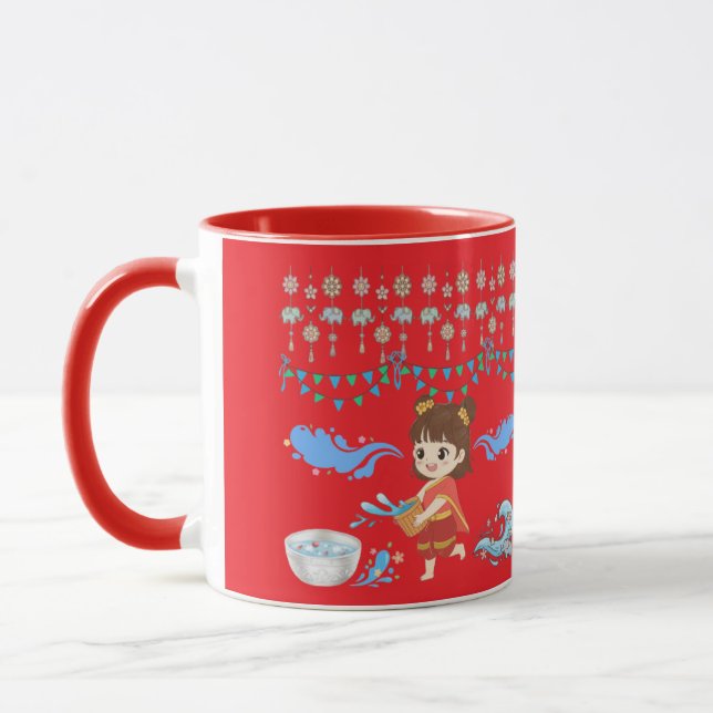 Crystal water celebration bright red mug (Left)