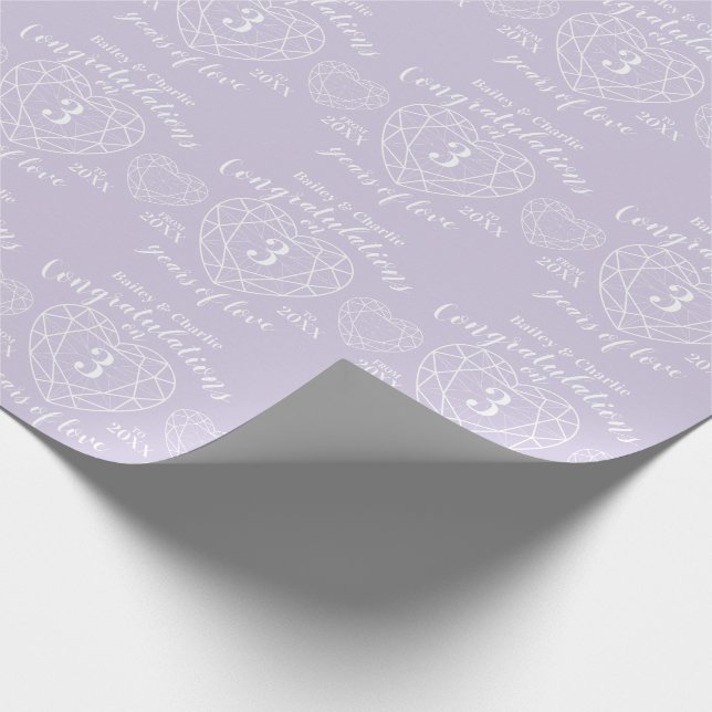Crystal wedding anniversary 3 years of love wrapping paper (Corner)