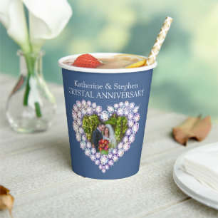 Crystal Wedding anniversary heart photo blue Paper Cups