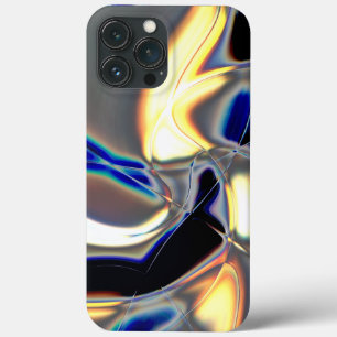 Crystalline curves in blue yellow on grey texture iPhone 13 pro max case