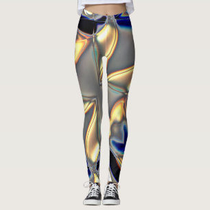 Crystalline curves in blue yellow on grey texture  leggings