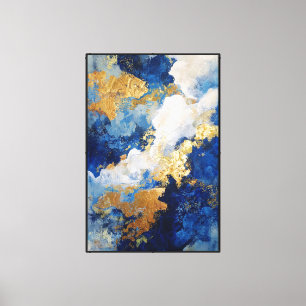 Crystalline Drift: Blue & Gold Abstract Wall Art