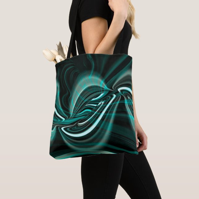 Crystalline on dark green cyan curves and ripples  tote bag (Close Up)