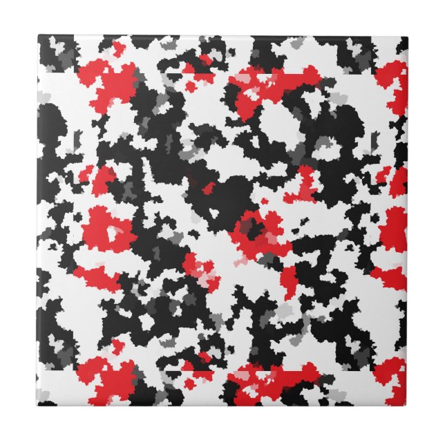 Crystalline Red Black And White Abstract Pattern Ceramic Tile (Front)