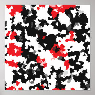 Crystalline Red Black And White Abstract Pattern Poster