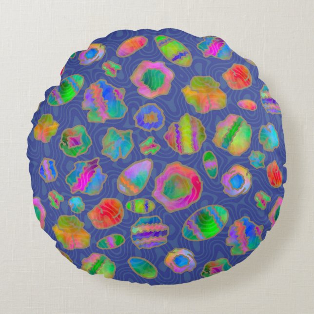 Crystalline Riverbed Winter Blue Round Cushion (Front)