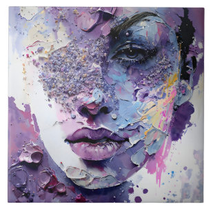 "Crystalline Silence" – A Purple Portrait Ceramic Tile