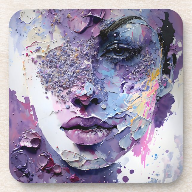 "Crystalline Silence" – A Purple Portrait Coaster (Front)
