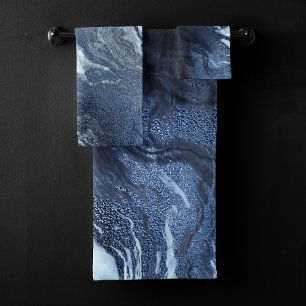 Crystallised Blue Agate Dusty Slate Marbled Ston Bath Towel Set