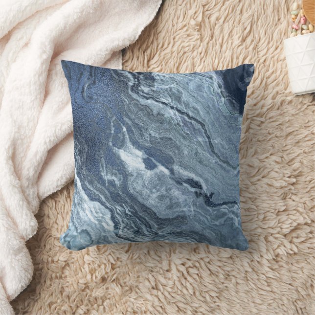 Crystallised Blue Agate | Dusty Slate Marbled Ston Cushion (Blanket)