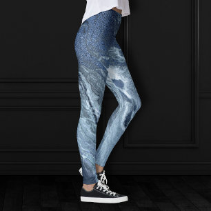 Crystallised Blue Agate   Dusty Slate Marbled Ston Leggings