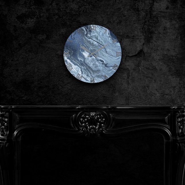 Crystallised Blue Agate | Dusty Slate Marbled Ston Round Clock (Creator Uploaded)