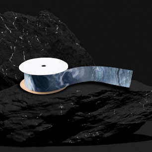 Crystallised Blue Agate Dusty Slate Marbled Ston Satin Ribbon