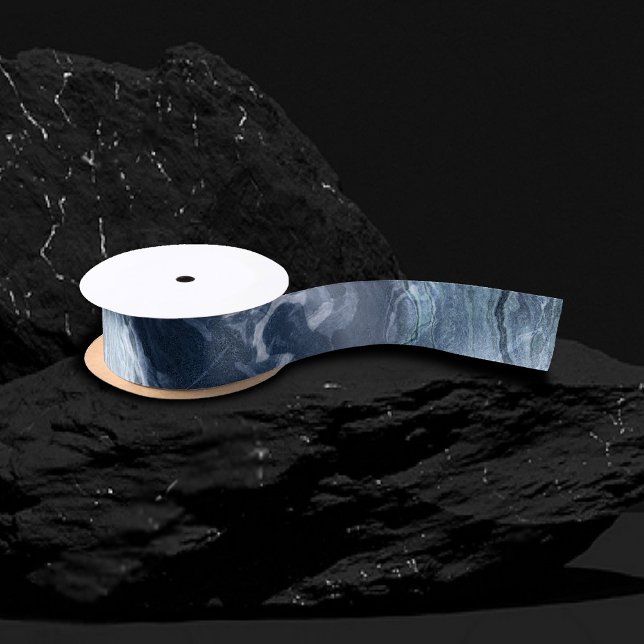 Crystallised Blue Agate | Dusty Slate Marbled Ston Satin Ribbon (Creator Uploaded)