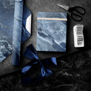 Crystallised Blue Agate Dusty Slate Marbled Ston Wrapping Paper