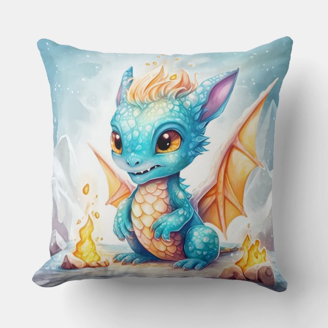 Crystallised Cute Baby Blue Dragon-68799 Cushion (Front)
