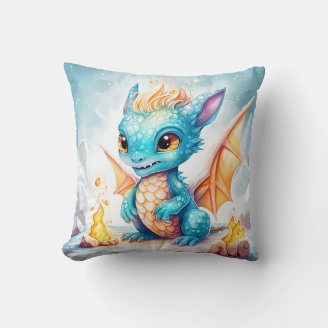 Crystallised Cute Baby Blue Dragon-68799 Cushion (Front)