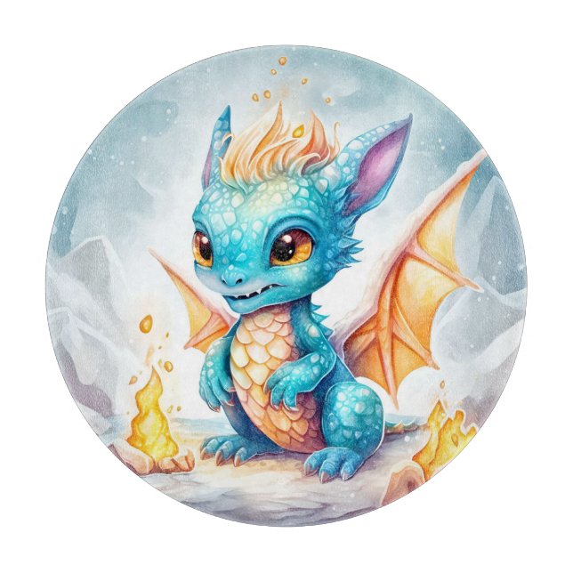 Crystallised Cute Baby Blue Dragon-68799 Cutting Board (Front)