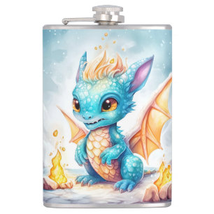 Crystallised Cute Baby Blue Dragon-68799 Hip Flask
