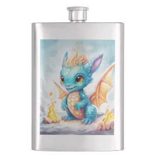 Crystallised Cute Baby Blue Dragon-68799 Hip Flask