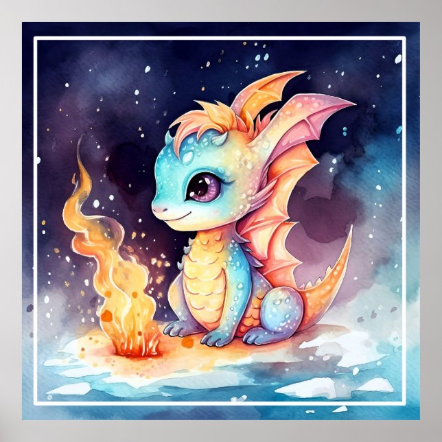 Crystallised Cute Baby Dragon Poster (Front)