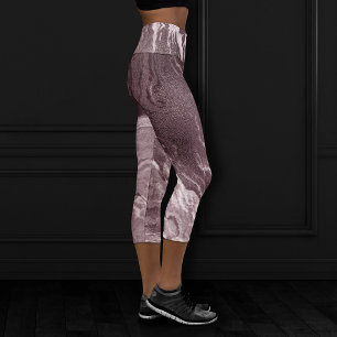 Crystallised Mauve Agate Dusty Rose Pink Marble Capri Leggings
