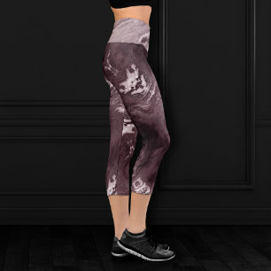 Crystallised Mauve Agate Dusty Rose Pink Marble Capri Leggings