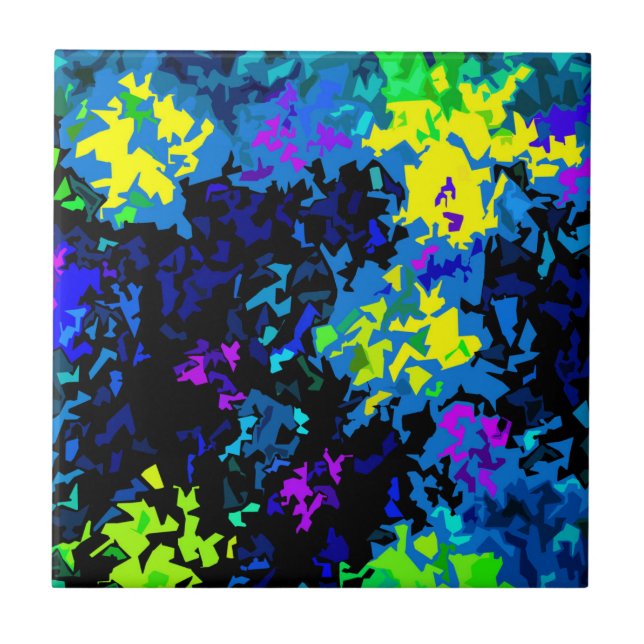 Crystallised Paint Splatter - Cool Colours Ceramic Tile (Front)