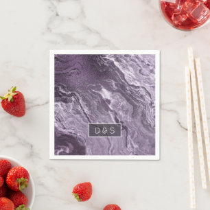 Crystallised Purple Agate Moody Marbled Monogram Napkin