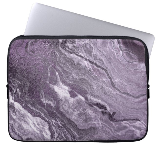 Crystallised Purple Agate | Moody Marbled Stone Laptop Sleeve (Front)