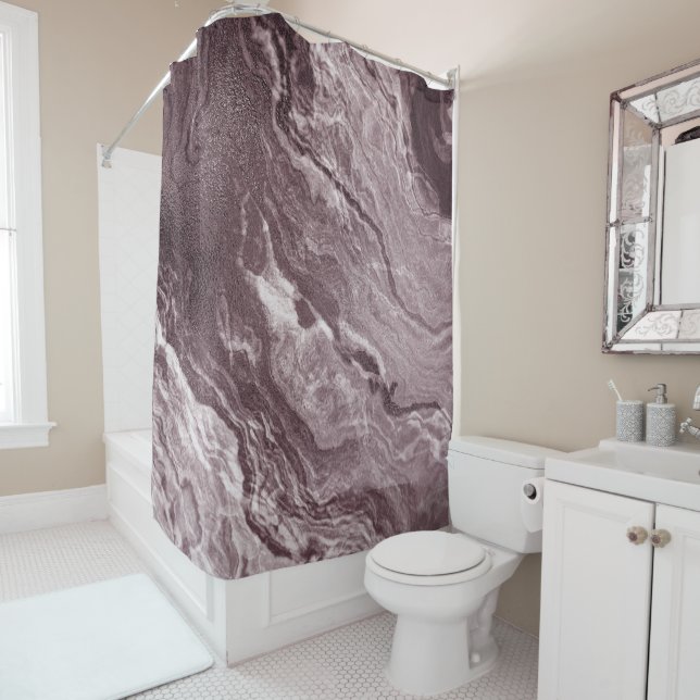 Crystallised Red Agate | Ruby Crimson Marbled Ston Shower Curtain (In Situ)