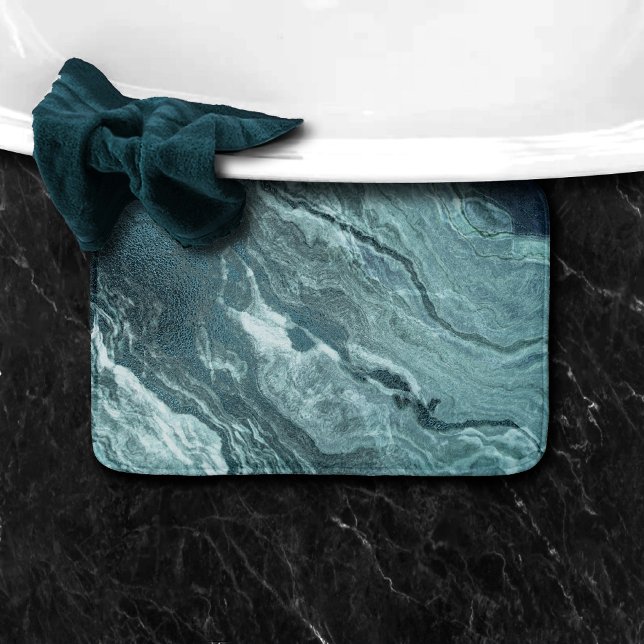 Crystallised Teal Agate | Dark Aqua Marbled Stone Bath Mat (Creator Uploaded)