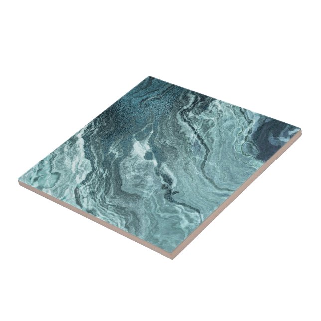 Crystallised Teal Agate | Dark Aqua Marbled Stone Ceramic Tile (Side)