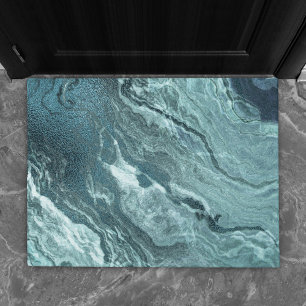 Crystallised Teal Agate Dark Aqua Marbled Stone Doormat