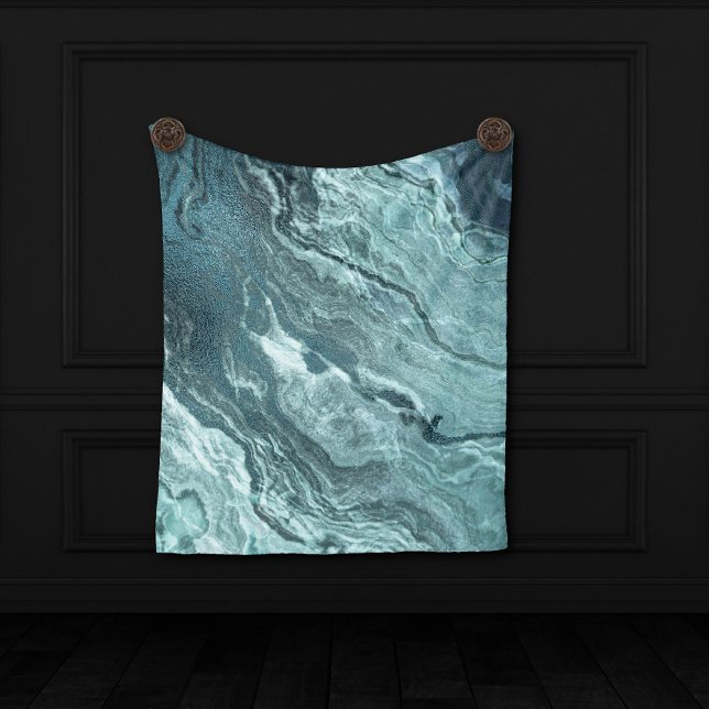 Crystallised Teal Agate | Dark Aqua Marbled Stone Fleece Blanket (Creator Uploaded)