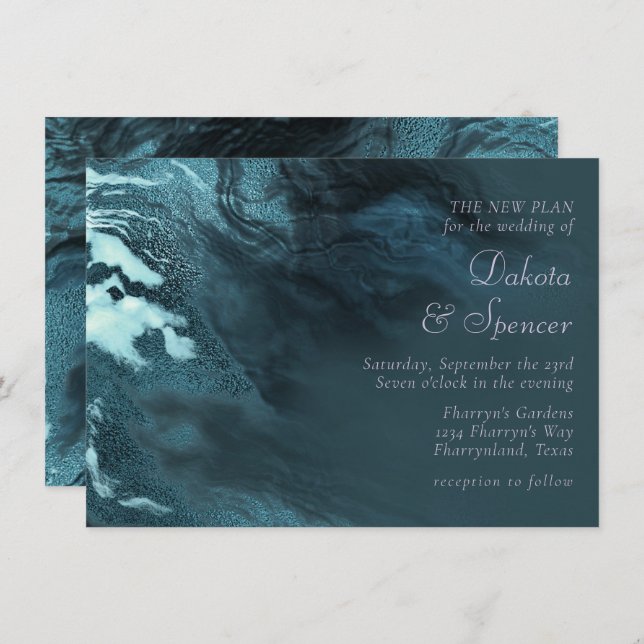 Crystallised Teal Agate | Dark Aqua Marbled Stone Invitation (Front/Back)