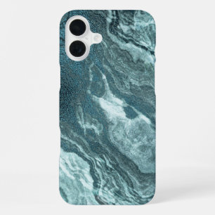 Crystallised Teal Agate   Dark Aqua Marbled Stone iPhone 16 Plus Case
