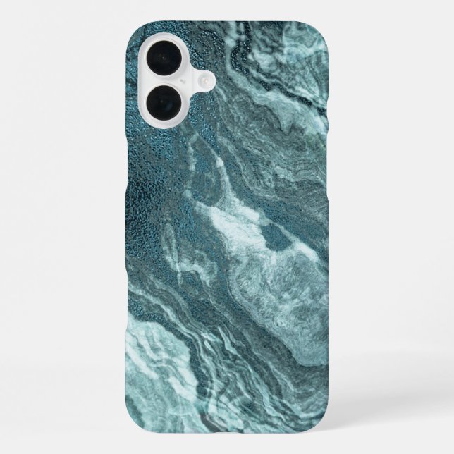 Crystallised Teal Agate | Dark Aqua Marbled Stone iPhone Case (Back)