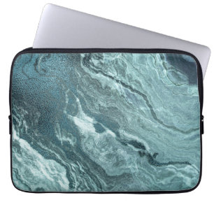 Crystallised Teal Agate Dark Aqua Marbled Stone Laptop Sleeve