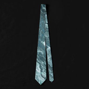 Crystallised Teal Agate Dark Aqua Marbled Stone Tie