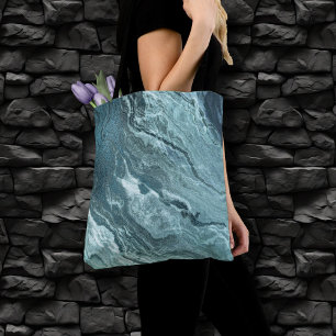 Crystallised Teal Agate Dark Aqua Marbled Stone Tote Bag