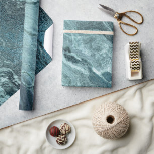 Crystallised Teal Agate   Dark Aqua Marbled Stone Wrapping Paper